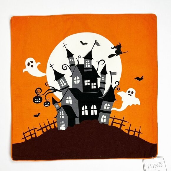 NWT THRO by Marlo Lorenz Haunted House Glow in the Dark Pillow Cover. Orange. 20 - Picture 1 of 7